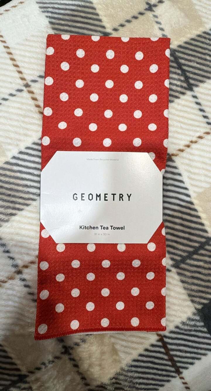 Geometry Kitchen Tea Towel 18 in x 30 in Red Polka Dot Microfiber